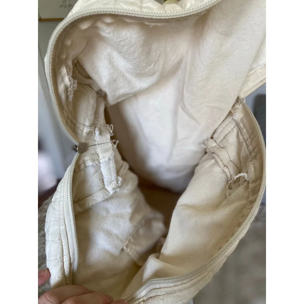 Quilted Embroidered Diaper Tote Bag Neutral Cream Ditsy Floral Cottagecore Baby